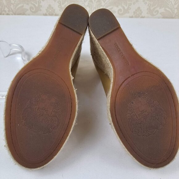 Vince Camuto Totsi Size 8M Nude Patent Leather Espadrille Wedge Heels Peep Toe - Picture 8 of 13